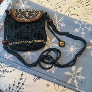 The Sak Navy and Brown Crochet Crossbody Bag